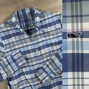 Vineyard Vines Youth XL Performance Blue Plaid Long Sleeve Button Down